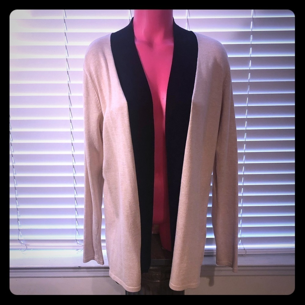 RED Brand Tan & Black Open Front Shawl Neck Cardigan Sweater Size L